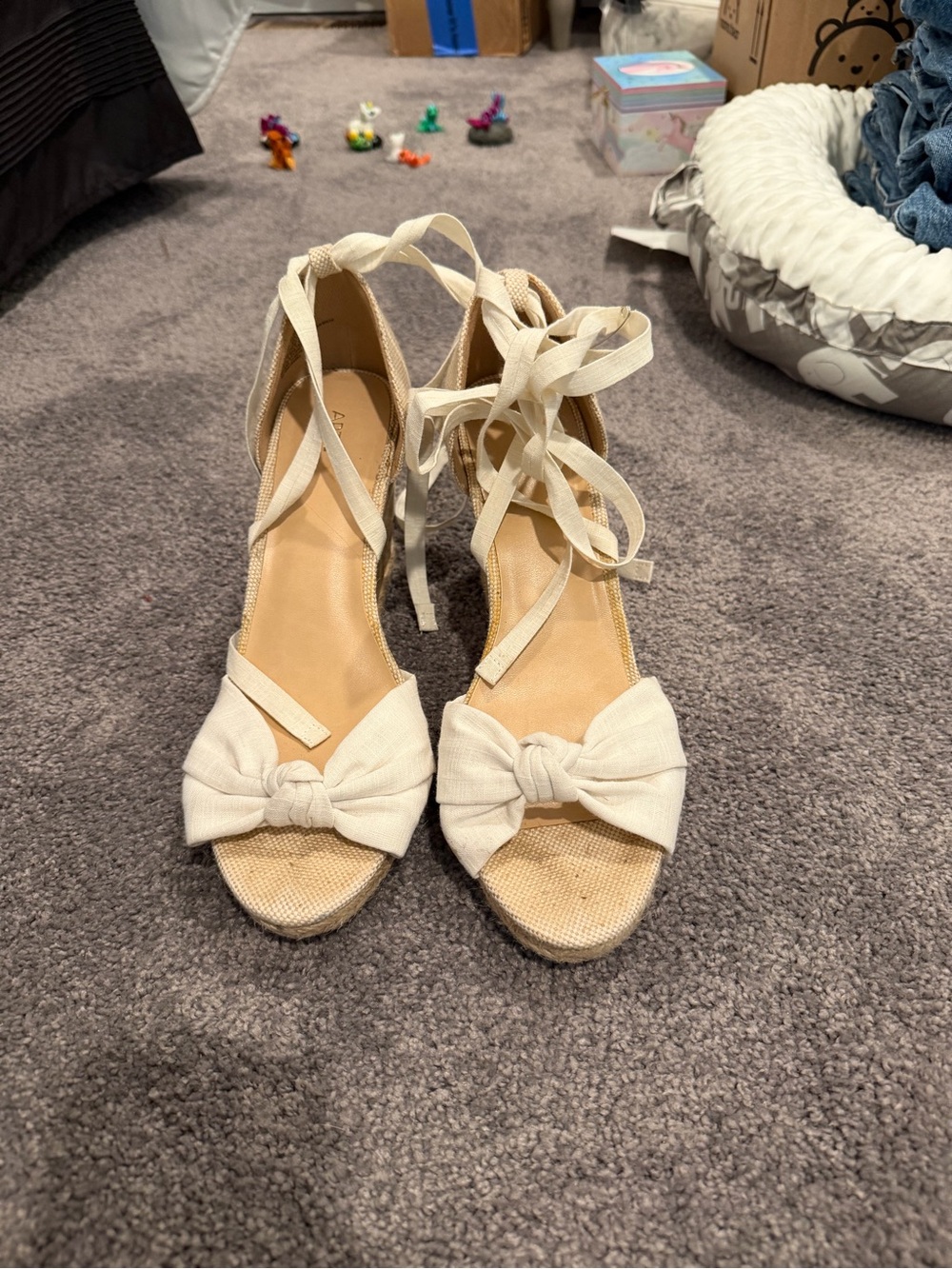 Cream Knot Front Espadrille Wedge Sandals with Ankle Tie